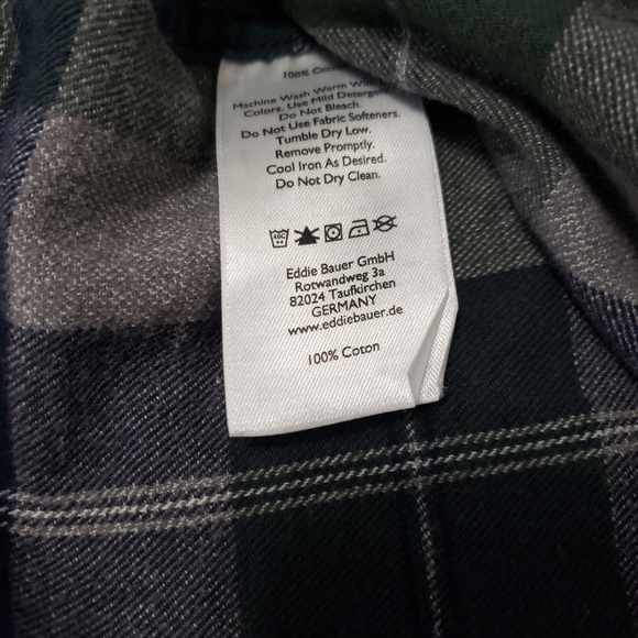 Eddie Bauer tartan plaid flannel shirt 100% cotton Men's xl blue green gray tone - Picture 6 of 8